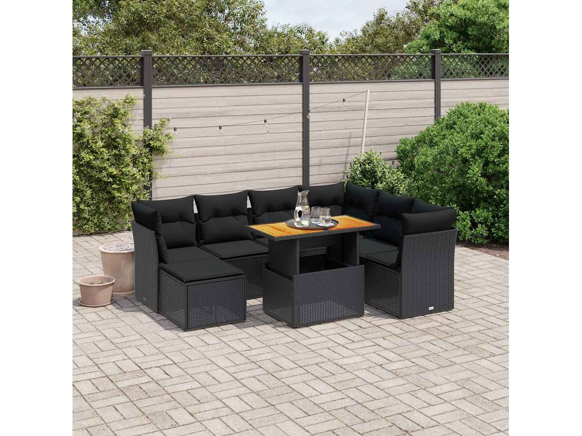 Vidaxl 8 Pcs Conjunto Sofás De Jardim Com Almofadões Vime Pe Preto