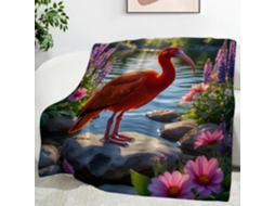 Manta com Estampa de Flores Roxas e Íbis Vermelho 130x150 Cm Multifuncional Macia Aconchegante em Flanela Idea