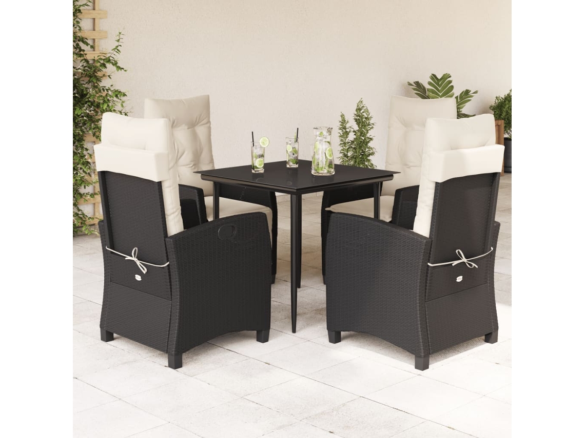 Conjunto 5 Peças Jantar P/ Jardim C/ Almofadões Vime Pe Preto Dkd Home Decor
