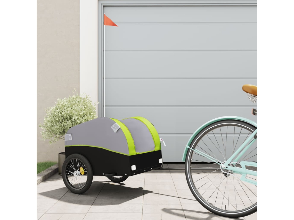 Vidaxl Reboque Para Bicicleta 30 Kg Ferro Preto E Verde