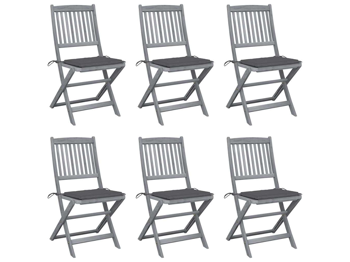 Vidaxl Cadeiras Exterior Dobráveis C/ Almofadões 6 Pcs Acácia Maciça