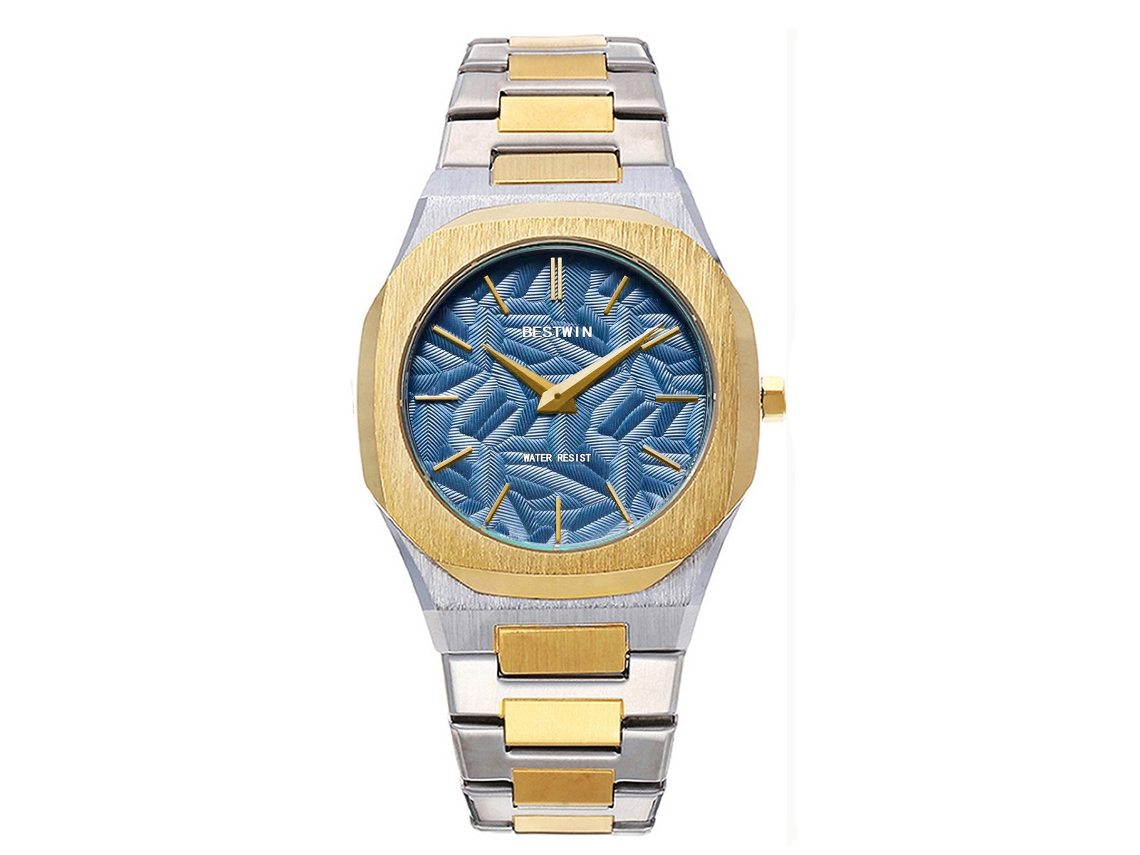 Relógio de Quartzo Masculino com Folhas em Relevo. MDUG (azul Celeste)