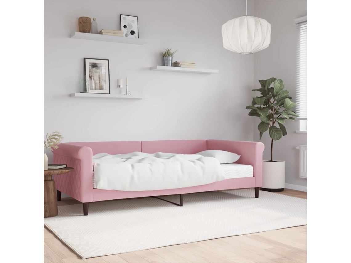 Vidaxl Sofá cama com Colchão 100x200 Cm Veludo Rosa