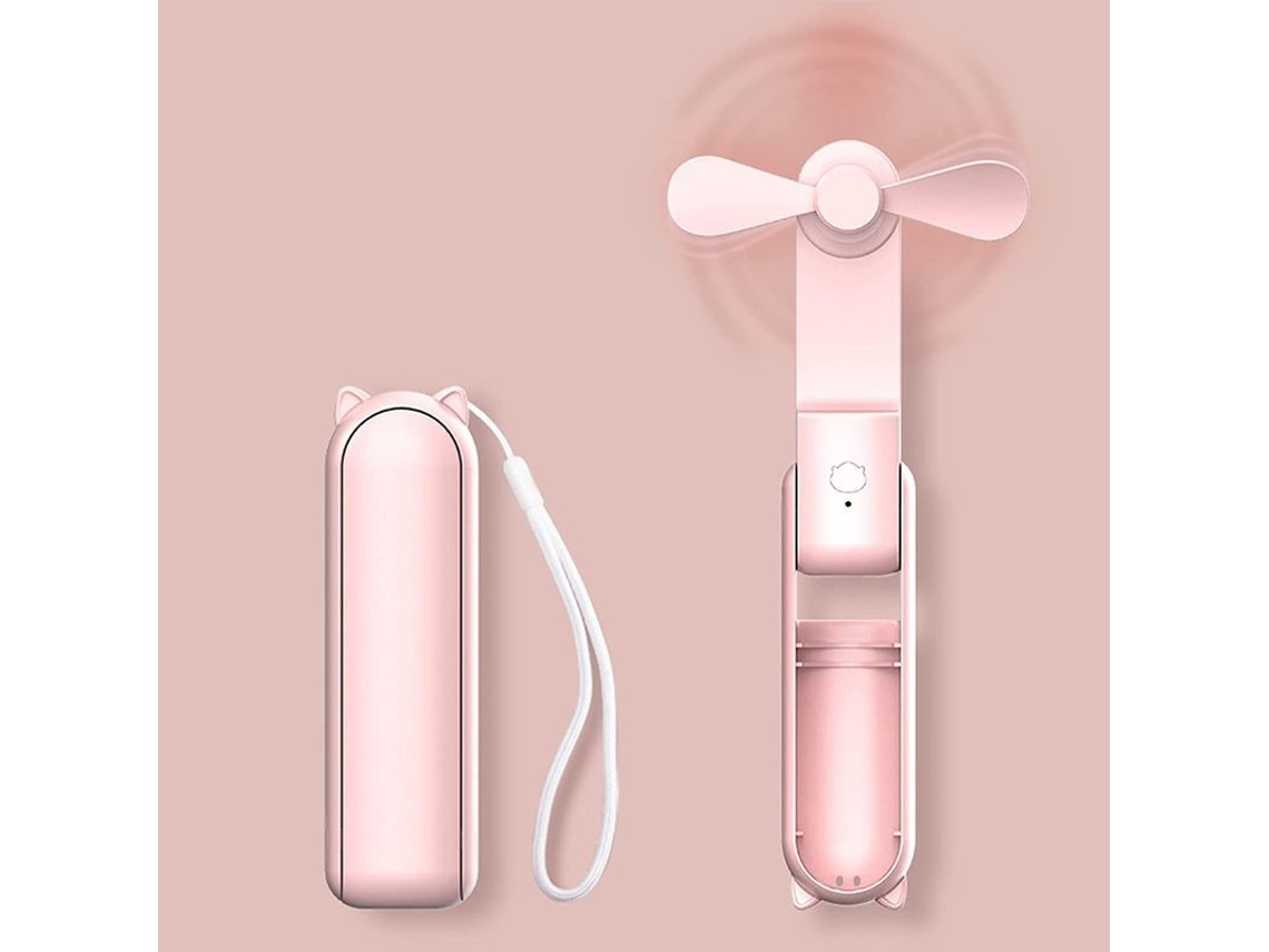 Ventilador portátil mini USB, recarregável, 3 velocidades, com função power bank, rosa | S/MARCA