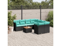 Vidaxl 9 Pcs Conjunto de Sofás P/ Jardim C/ Almofadões Vime Pe Preto