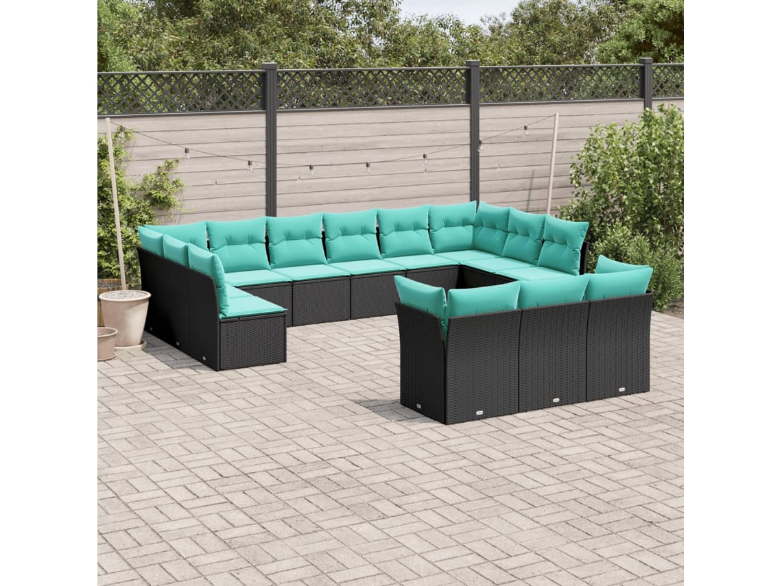 Vidaxl Conjunto De Sofá De Jardim Com 13 Peças E Almofadas Em Rattan Sintético Preto