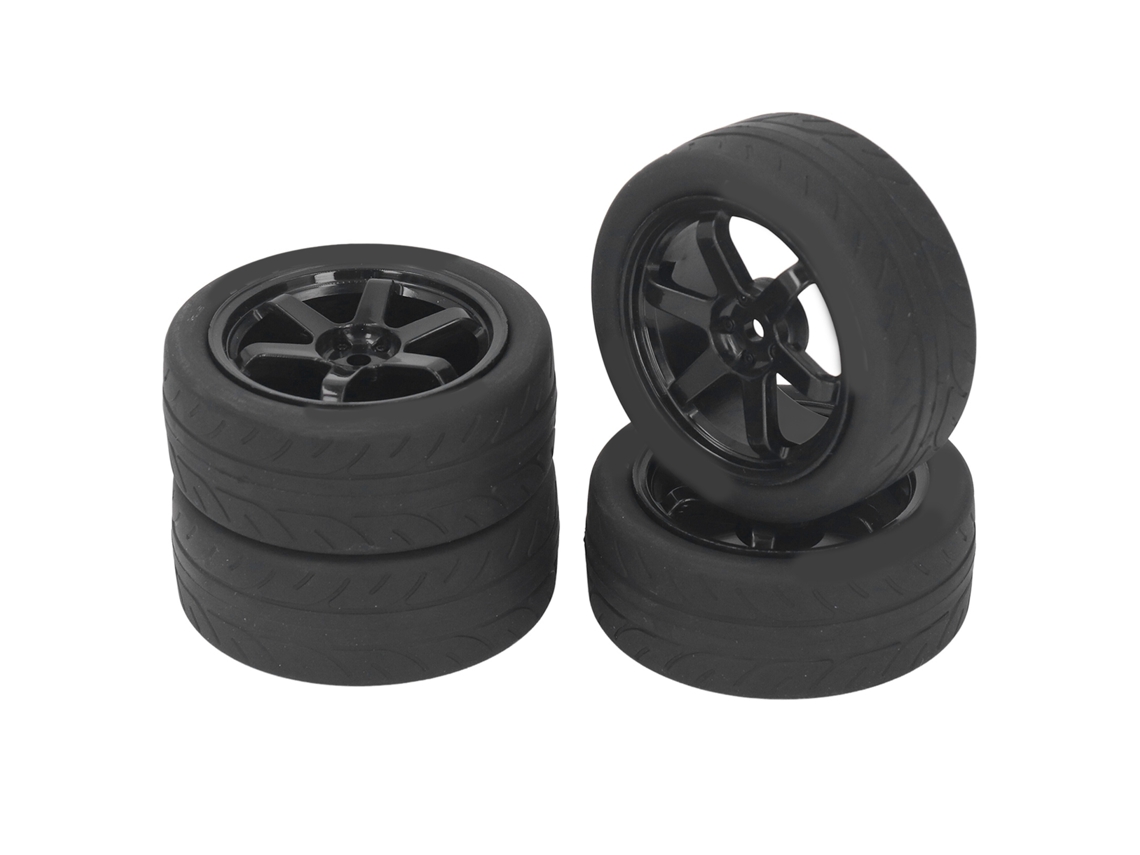 Mali 4 Pneus de Carro Rc de Borracha e Plástico Universal para Veículos Controle Remoto 1/10 Tamiya Tt01 Tt02 Xv01 Xv02 Preto