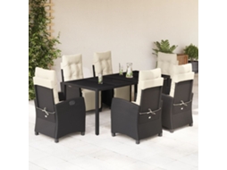 Vidaxl 7 Pcs Conjunto De Jantar P/ Jardim C/ Almofadões Vime Pe Preto