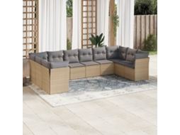 Vidaxl 10 Pcs Conjunto De Sofás P/ Jardim Com Almofadões Vime Pe Bege