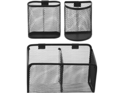 Organizador de Mesa Parede Preto 3 Peças com Grade Dupla, Formato Oval e Semicircular, para Escritório Espaço