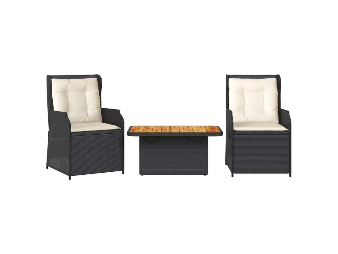 Maison Exclusive - 3 Pcs Conjunto Lounge De Jardim C/ Almofadões Vime Pe Preto