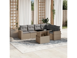 Vidaxl 7 Pcs Conjunto de Sofás P/ Jardim com Almofadões Vime Pe Bege