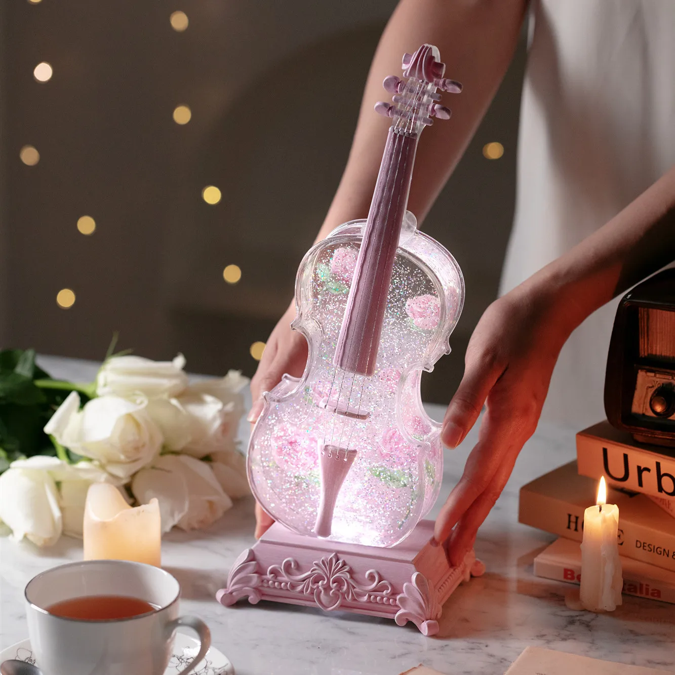 (estilo 2) Caixa De Música Minimalista Em Pvc Com Bola De Cristal E Formato De Violino.