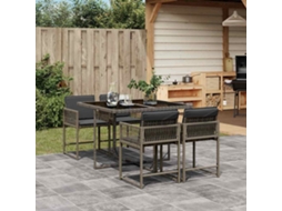 Conjunto 5 Peças Jantar P/ Jardim C/ Almofadões Vime Pe Cinza Dkd Home Decor