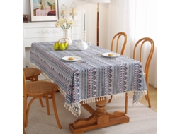 Toalha De Mesa Estilo Étnico Poliéster Algodão Boêmio Pop Retangular À Prova De Poeira Toalha De Mesa De Café Capa Toalha Azul Rosa Pop Borla