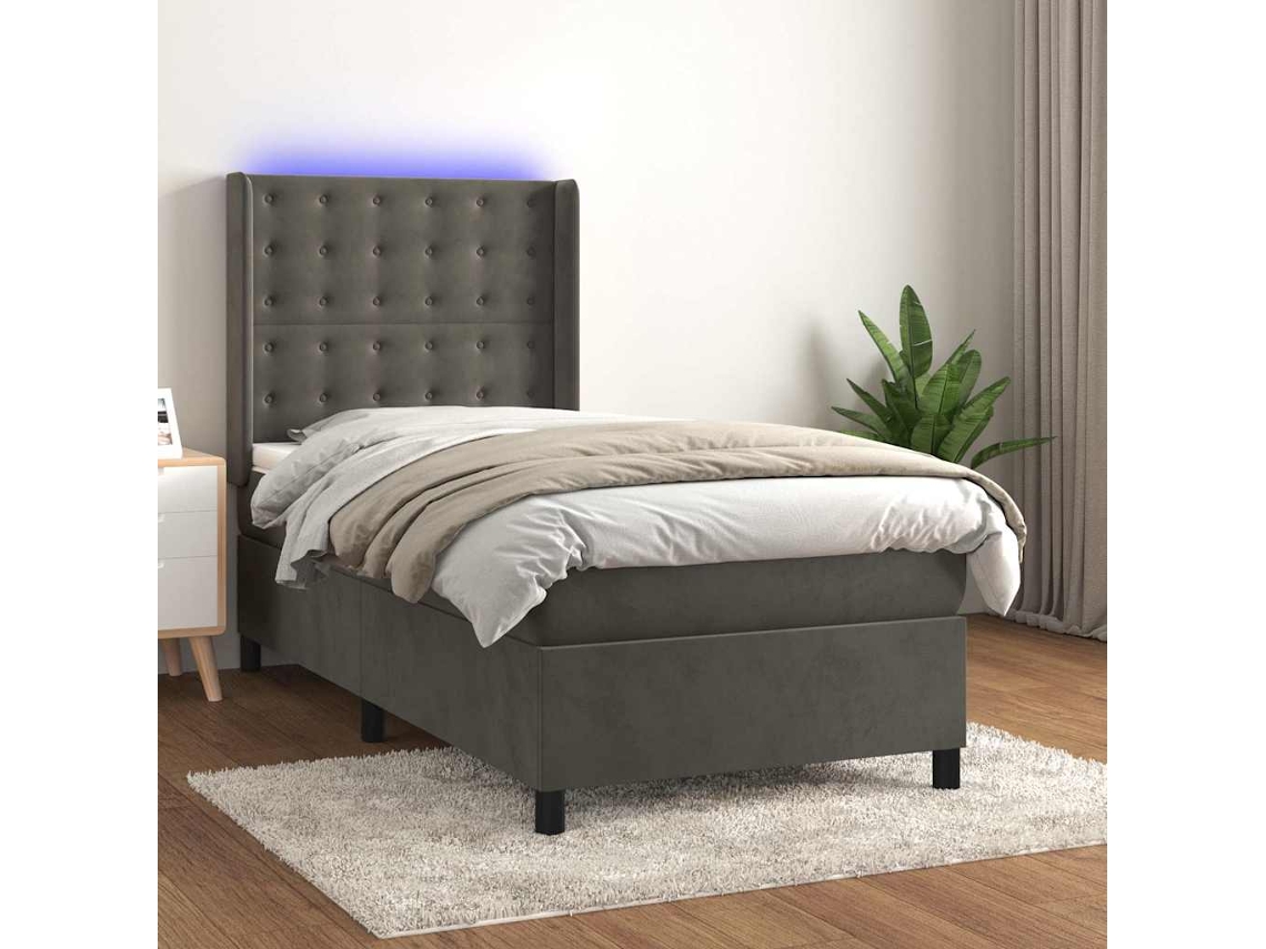 Vidaxl Cama Box Spring C/ Colchão/led 80x200 Cm Veludo Cinzento-escuro