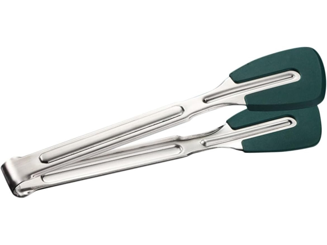 Pinça De Cozinha Em Aço Inoxidável Com Prendedor Silicone Para Churrasco E Preparo Bifes Cabo Liso Resistente Uso