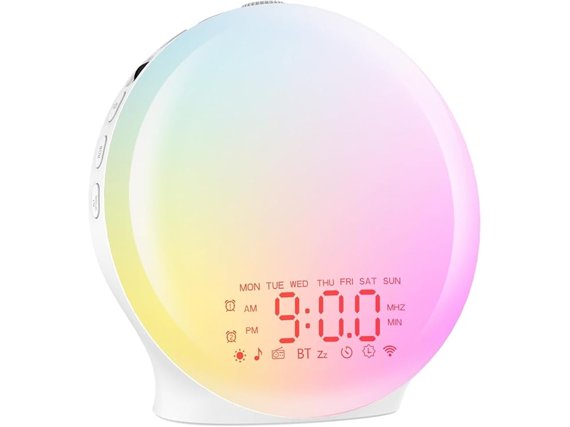 Despertador Com Luz Bluetooth, Luz De Despertar, Simulação De Nascer/Pôr Do Sol, 17 Luzes Coloridas, 2 Alarmes, 20 Níveis De Brilho, 22 Sons