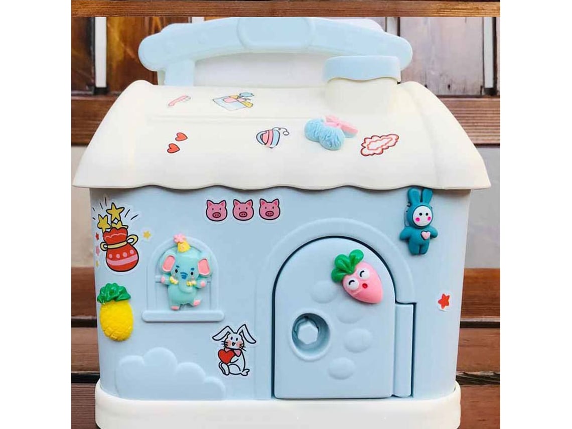Ats hucha de Porco Azul com 1 Adesivo e 5 Acessórios, Hucha Infantil para Meninas, Design Cartoon