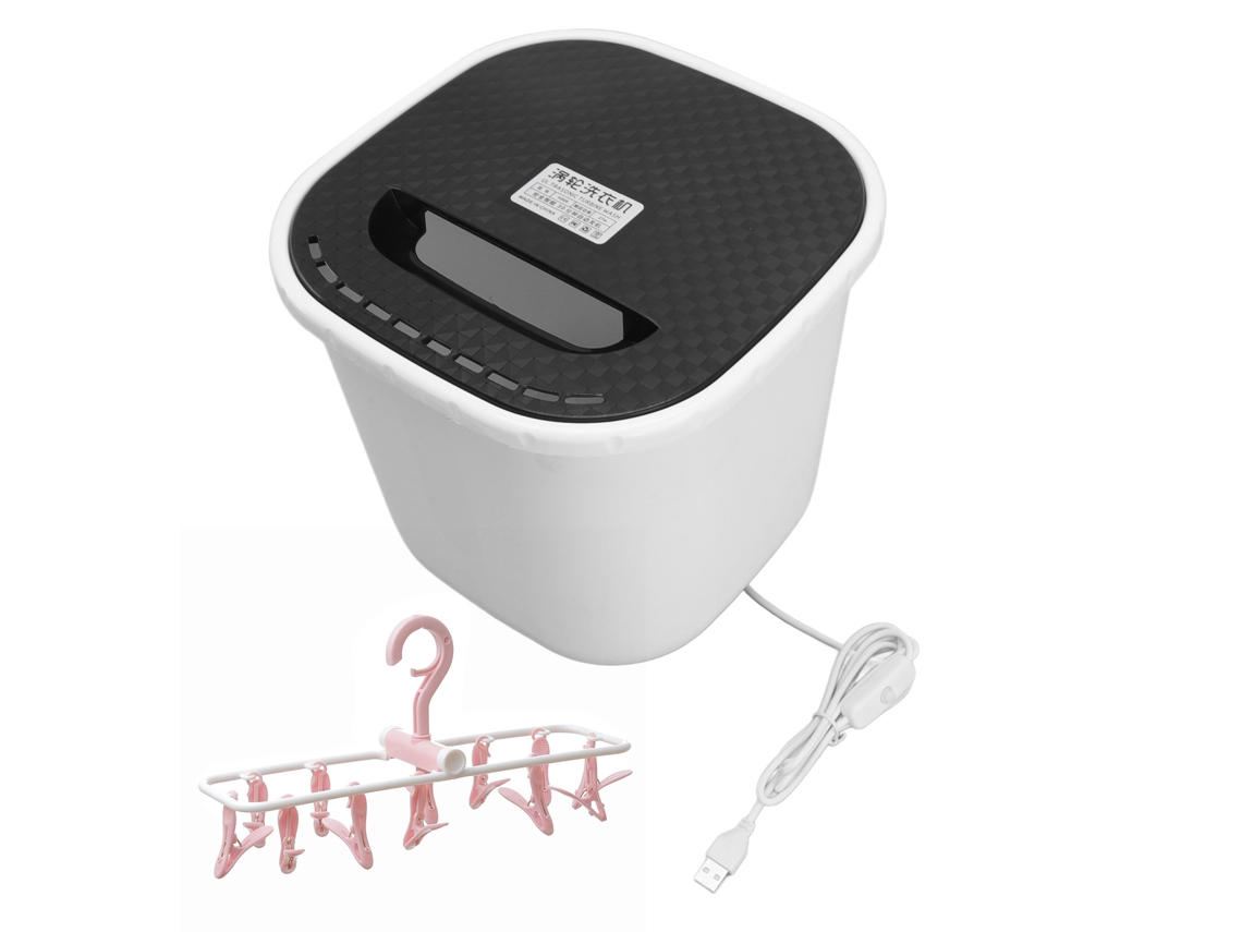 Máquina de Lavar Portátil Mini Turbo Usb 6l com Cabideiro de Secagem Rosa 30min Auto desligamento