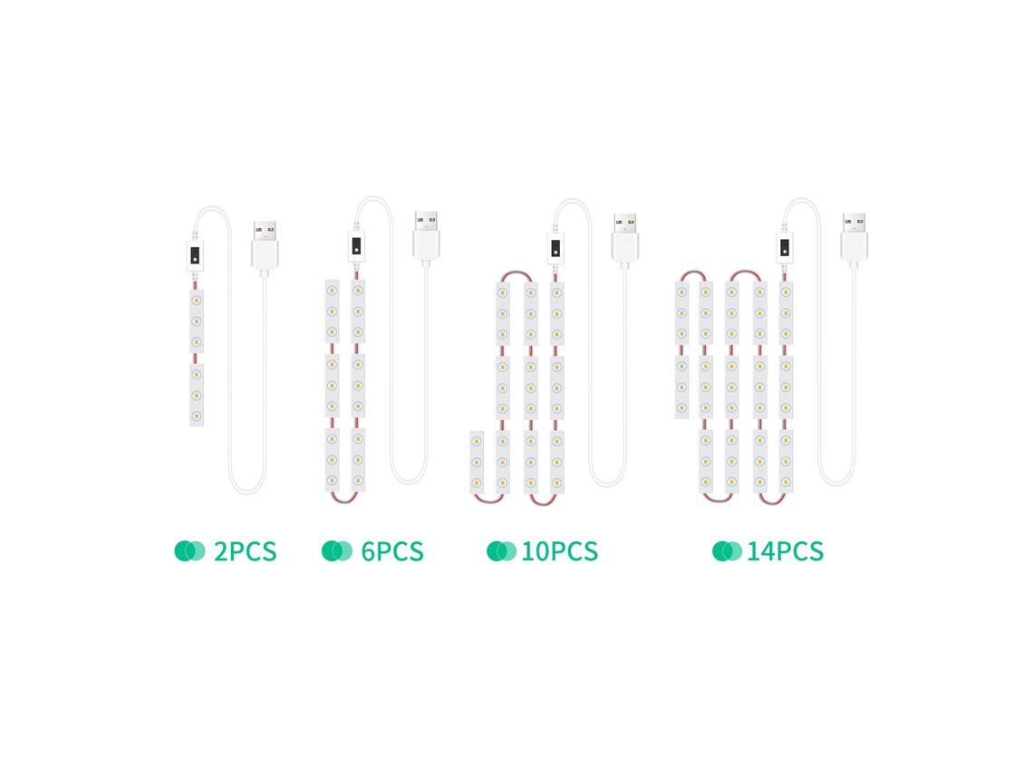 Luzes LED para espelho de maquiagem com sensor inteligente, fita dimmable, USB, 1.5m | S/MARCA