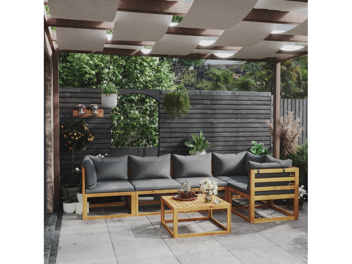 Vidaxl 6 Pcs Conjunto Lounge De Jardim Com Almofadões Acácia Maciça