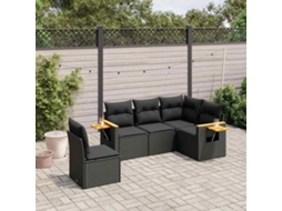 Vidaxl 5 Pcs Conjunto Sofás De Jardim Com Almofadões Vime Pe Preto