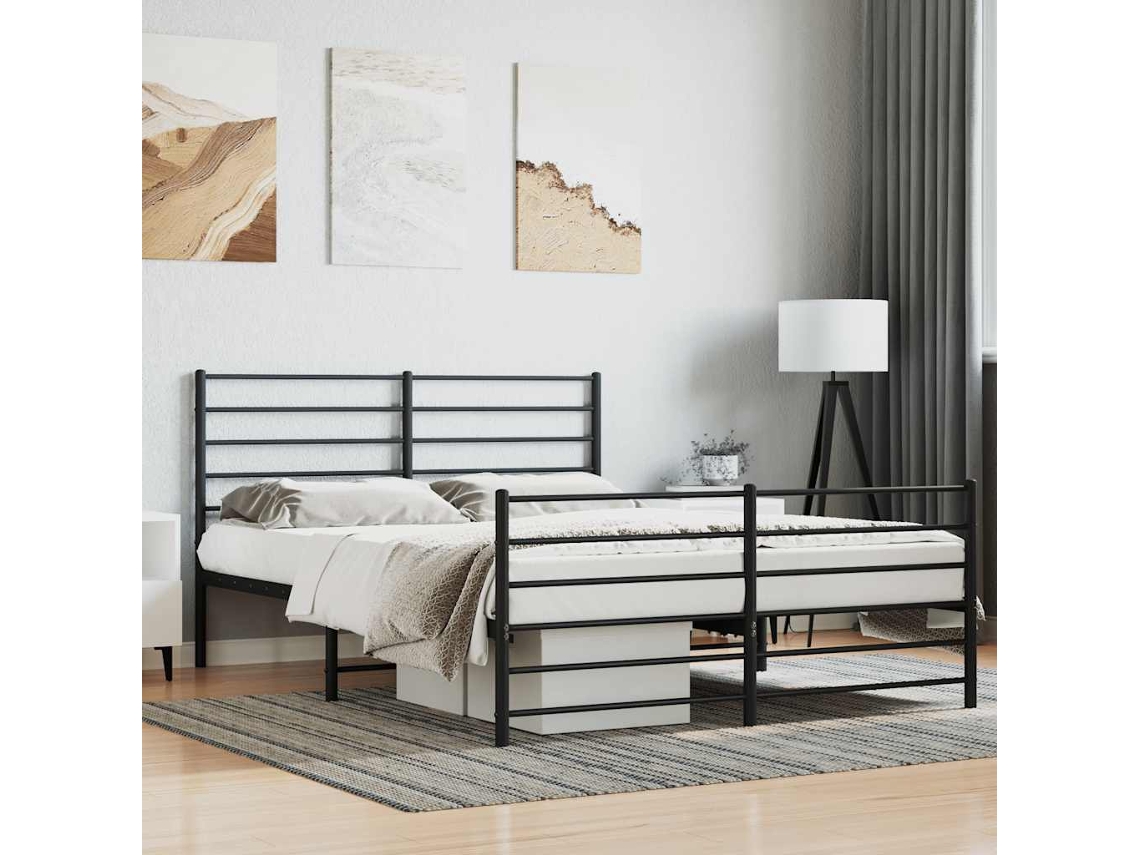 Vidaxl Estrutura De Cama Com Cabeceira E Pés 120x200 Cm Metal Preto