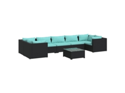 Maison Exclusive - 8 Pcs Conjunto Lounge De Jardim C/ Almofadões Vime Pe Preto