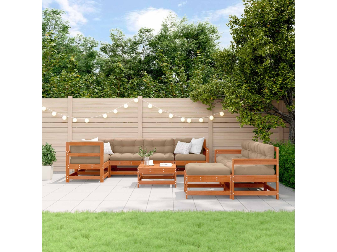 Vidaxl Conjunto De Lounge De Jardim 10 Pcs Pinho Castanho Cera