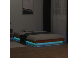 Estrutura De Cama C/ Leds 140x200 Cm Pinho Maciço Castanho Mel