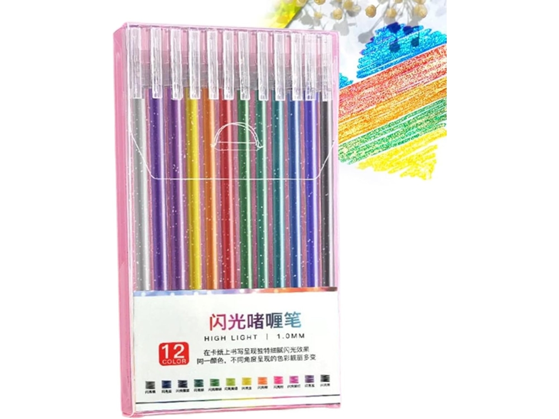 Canetas Em Gel Com Glitter, 24 Unidades, Tinta Macia E Vibrante,