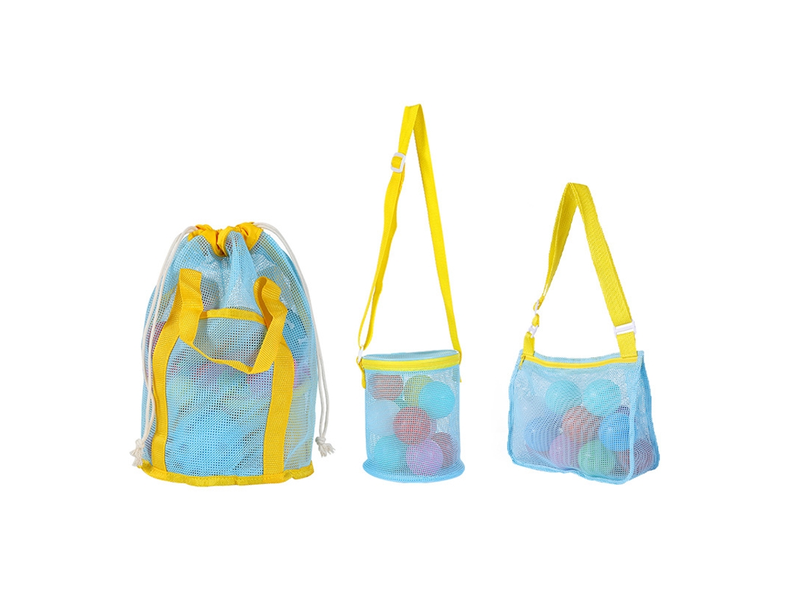 Conjunto 3 Bolsas De Armazenamento De Malha Para Brinquedos De Praia Yuysan 22x22x34cm Azul Claro