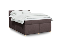 Cama Com Molas/colchão 140x190 Cm Tecido Castanho-escuro