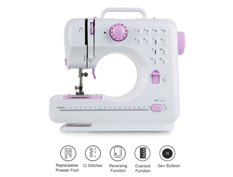 Máquina de Costura Hsturyz de 12 Pontos Ferramenta de Costura de 2 Velocidades Branco-Rosa 12 Modelos Material: Metal Plástico Abs OHMG