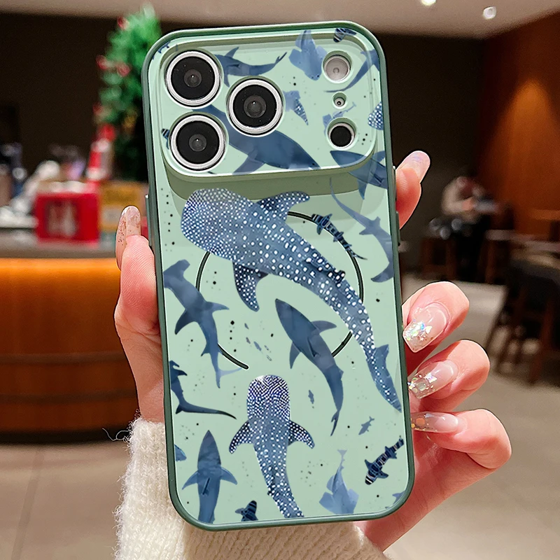 Capa Magnética Para Iphone 13 Com Estampa De Baleia (verde), À Prova De Choque E Com Proteção Para A Lente.