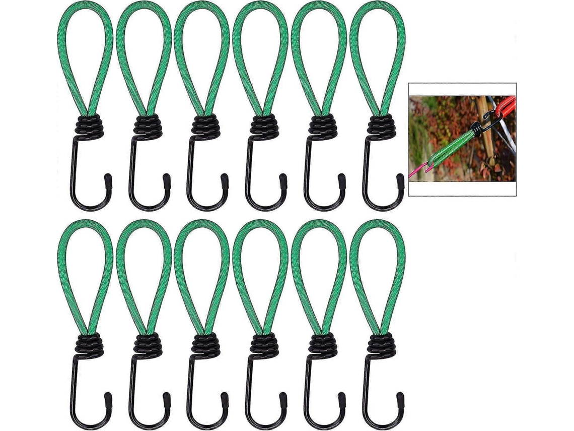 12 Ganchos de Expansão, Tensionadores Borracha Extensíveis, 18cm Comprimento, Elástico 6mm, para Faixas, Lonas, Tendas e Trampolins AQUAFORGE