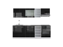 Cozinha R-Line, 240 cm, PT Antracite, Preto brilhante/Branco, Vicco