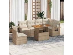 Vidaxl 7 Pcs Conjunto De Sofás P/ Jardim Com Almofadões Vime Pe Bege