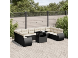 Vidaxl 11 Pcs Conjunto Sofás De Jardim C/ Almofadões Vime Pe Preto