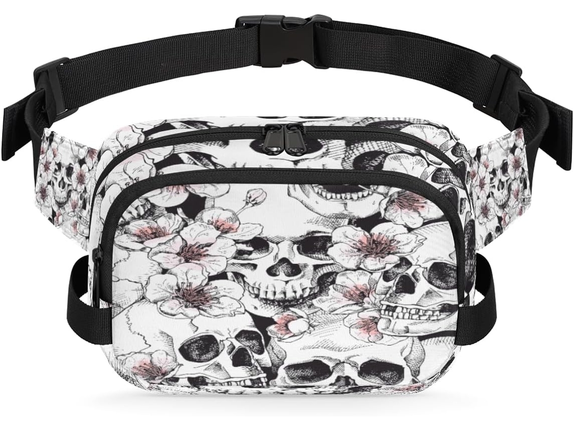 Pochete com Estampa Floral e de Caveira para Mulheres 22 8 X 6 3 X 15 5 Cm Estampa Flo Impermeável