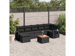 Vidaxl 8 Pcs Conjunto Sofás De Jardim Com Almofadões Vime Pe Preto