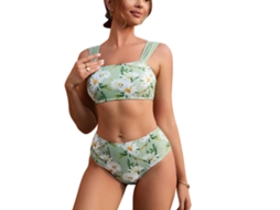 Biquíni Floral Alto Costura Verde M Praia Surf Piscina