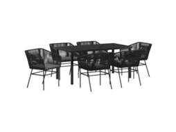 Conjunto 7 De Jantar De Jardim Com Vidaxl E Almofadas Preto Em Ratan Sintético