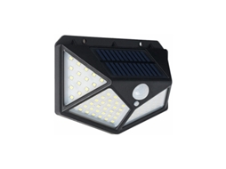 Lurelia Luminária Solar De Parede Com 100 Led, 20 W, Sensor Pir, Ip65, Preto, Para Exterior