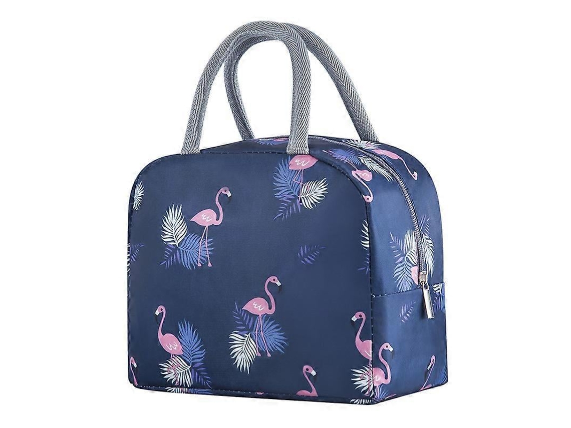 Bolsa Térmica para Lancheira com Compartimento Arroz, Feita de Folha Alumínio Espessa BRILVIBERA (estampa Flamingo Marinho)