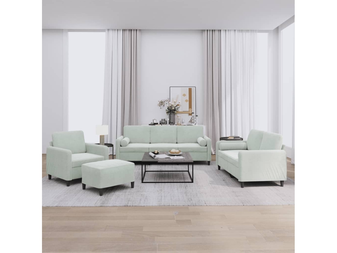 Vidaxl 4 Pcs Conjunto De Sofás Com Almofadas Veludo Cinzento-claro