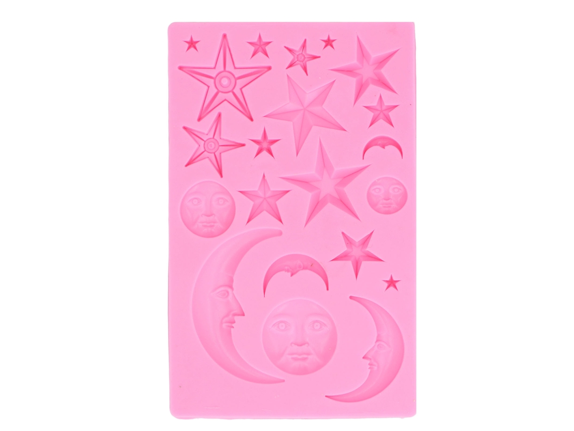 Forma de silicone para bolo em formato de sol, lua e estrela para decorar pudins e sorvetes.