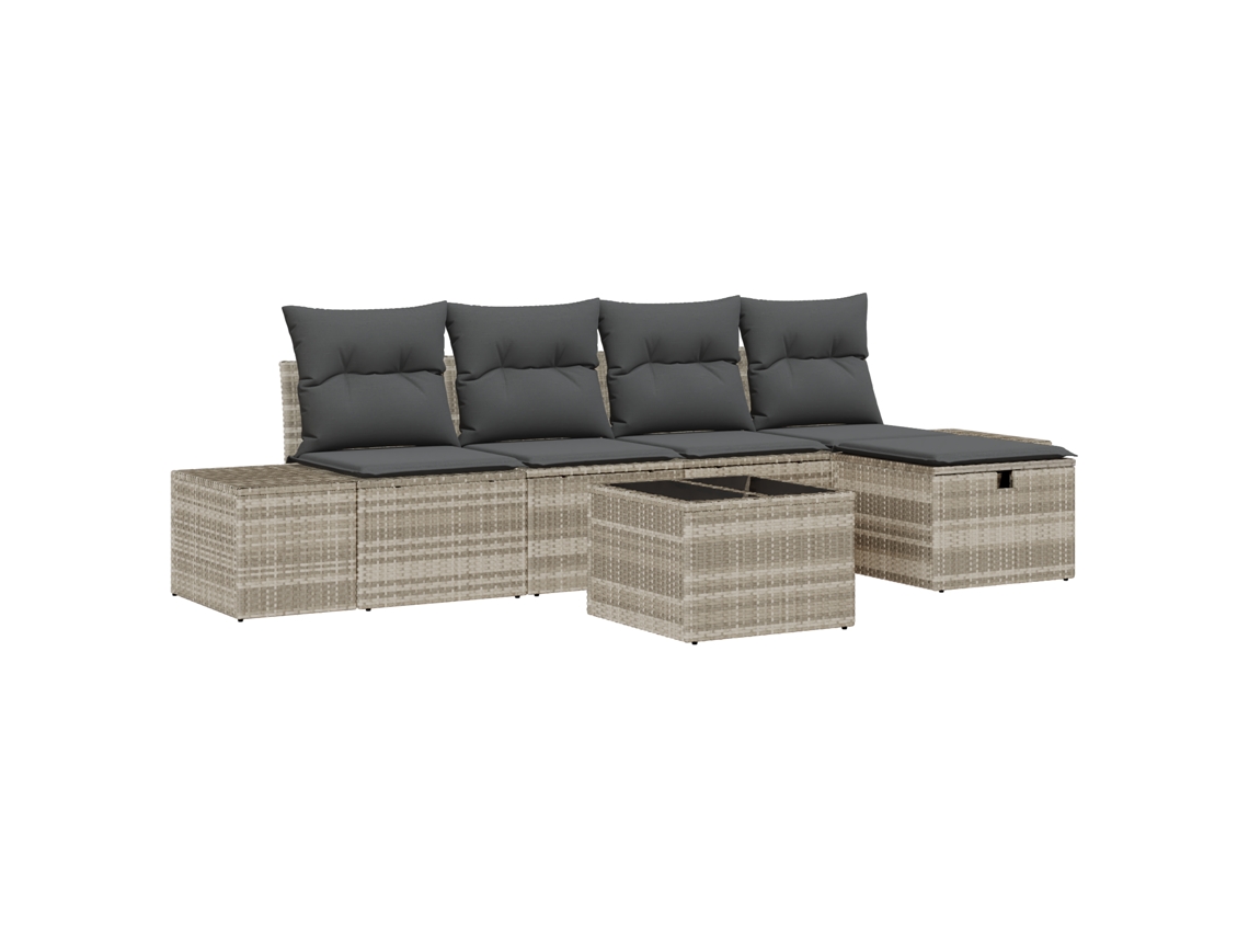 Conjunto 6 Conjunto De Sofás Para Exterior Vidaxl Cinzento-claro Vime Pe (294 X 117 X 85 Cm)