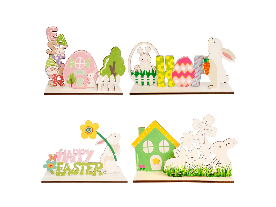 Conjunto de 4 Decorações de Páscoa em Madeira para Artesanato LAXISCREED